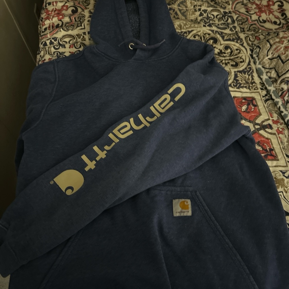 Carhartt Blue Hoodie with Gold Logo